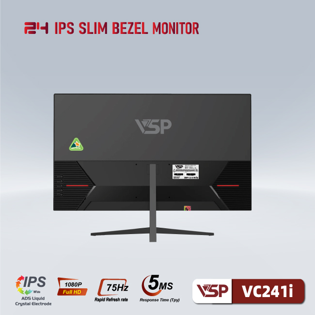 Màn hình VSP VC241i phẳng tràn viền IPS 24inch 5ms màu đen